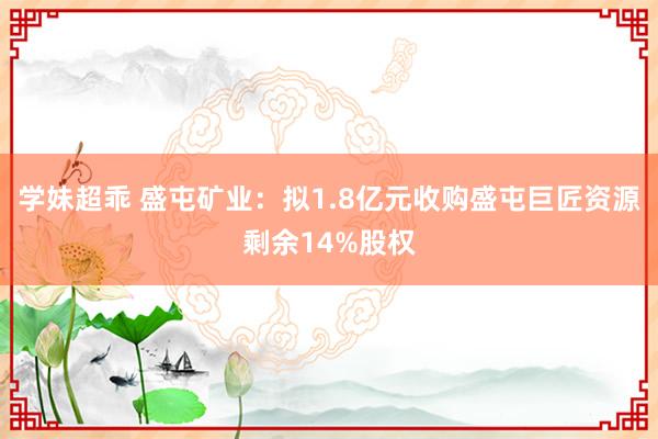 学妹超乖 盛屯矿业：拟1.8亿元收购盛屯巨匠资源剩余14%股权
